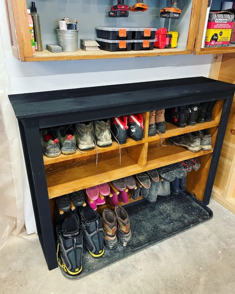 DIY boot rack with shoes