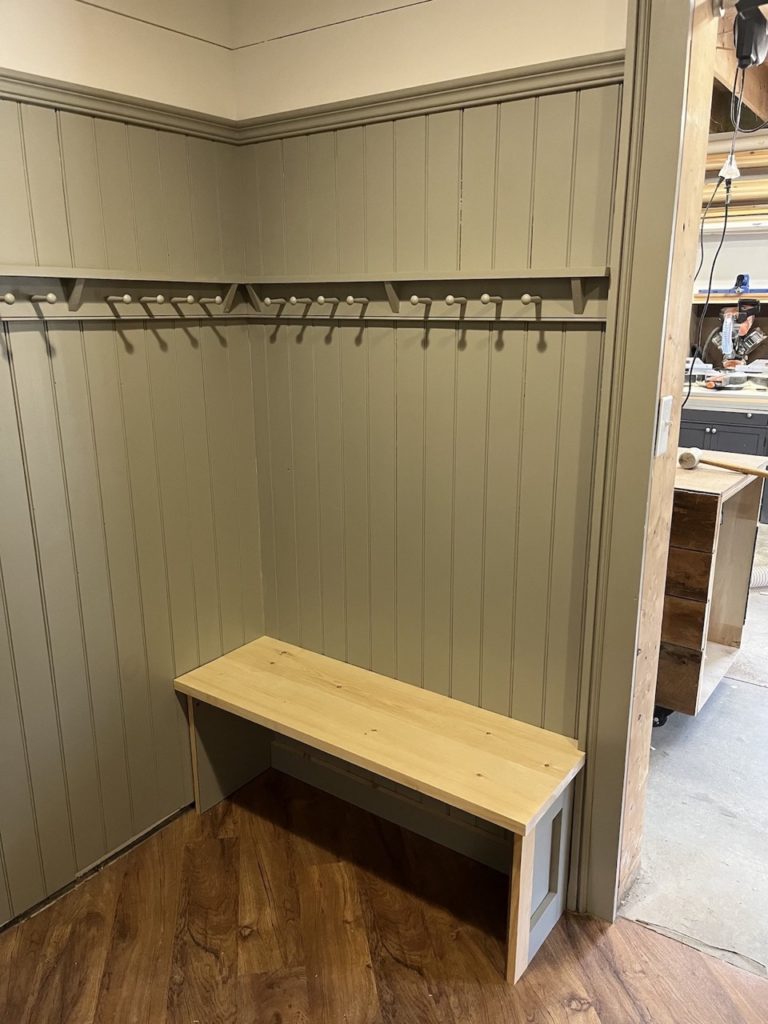 Dry fit of simple mudroom bench