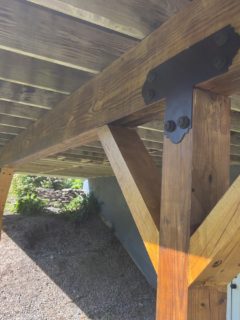 Stained deck support with brace