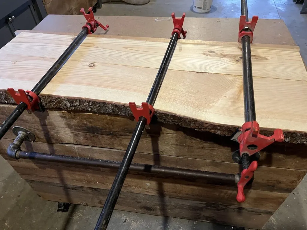 Clamped live edge desk top