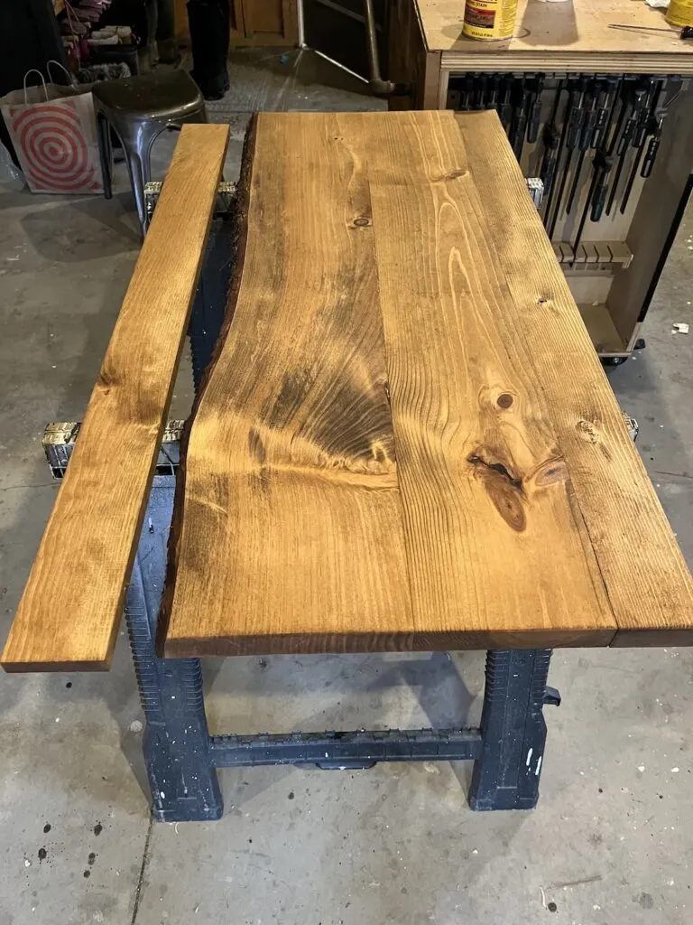 Stained live edge desk top