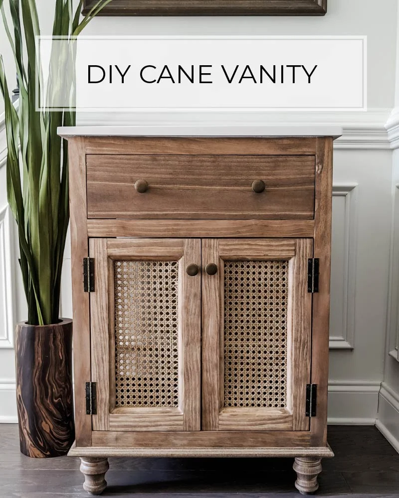 Stained cane vanity from pine and poplar