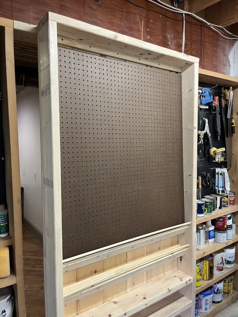 Rough fitting pegboard into rolling shop shelves