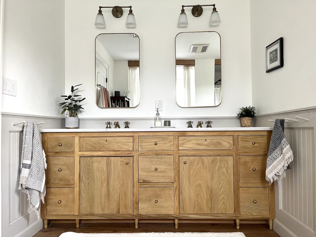 Double vanity made from bleached red oak