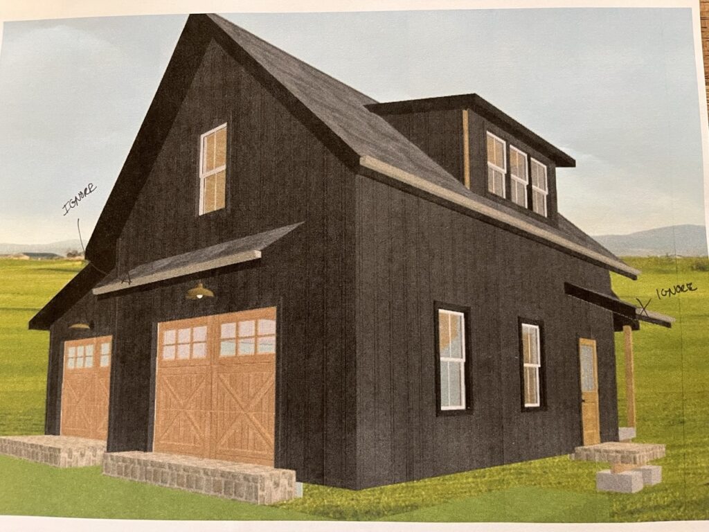 3D Rendering of a design for a black barn style garage